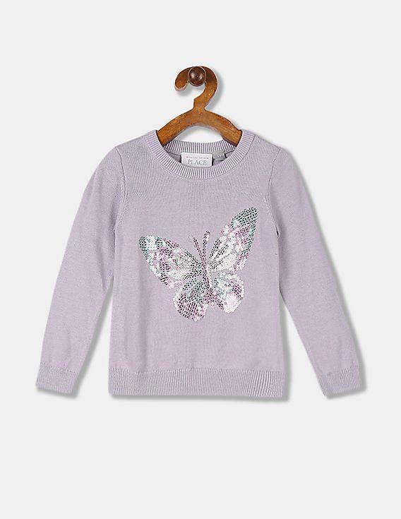 Purple sweater with online butterflies