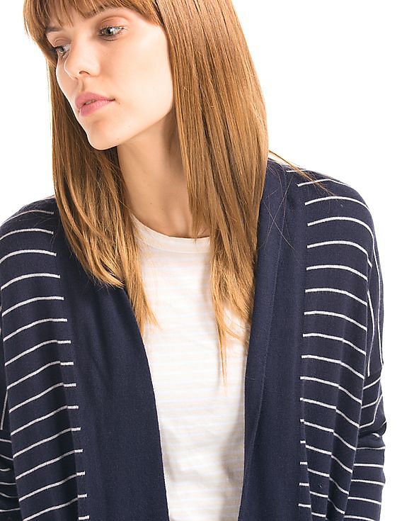 Buy GAP Women Women Blue Open Front Stripe Cardigan NNNOW