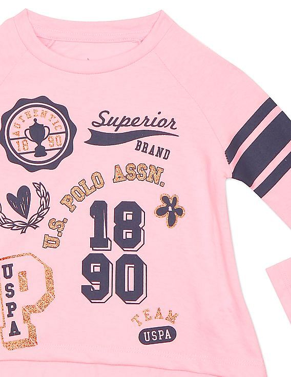 U.S. Polo Assn. Kids Girls Long Sleeve Graphic Print T-Shirt