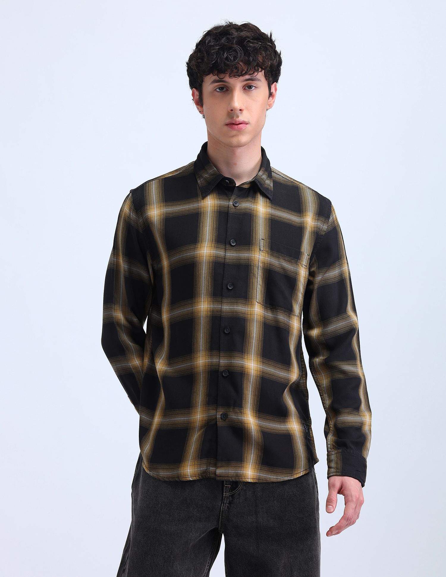 Flying Machine Grid Tattersall Checked Twill Shirt