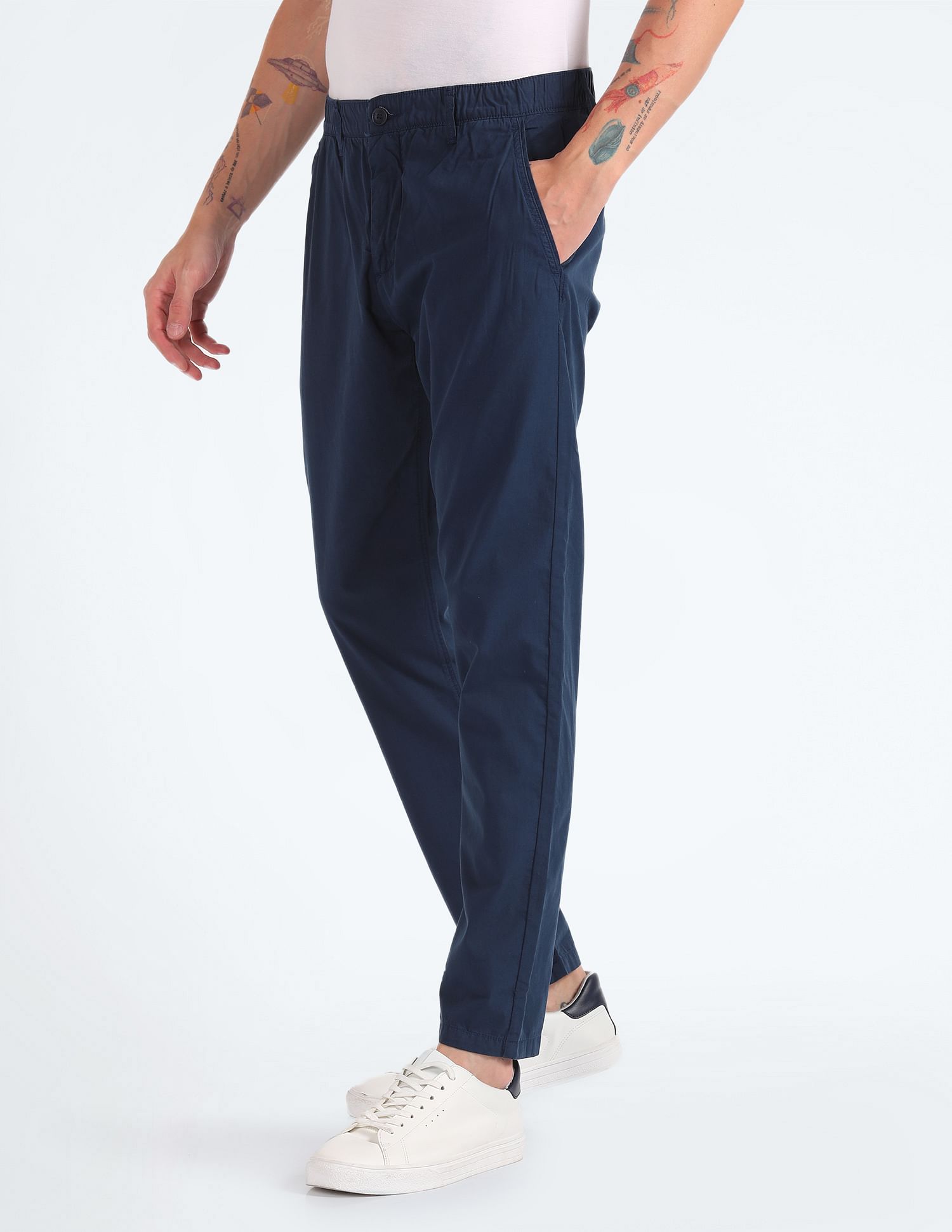 Flying Machine Elasticised Waist Solid Trousers