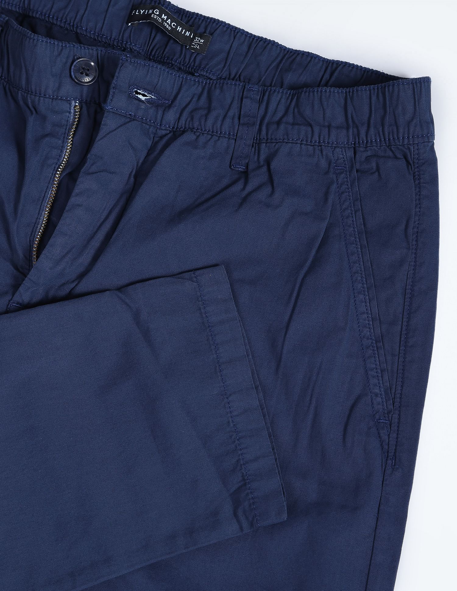 Flying Machine Elasticised Waist Solid Trousers