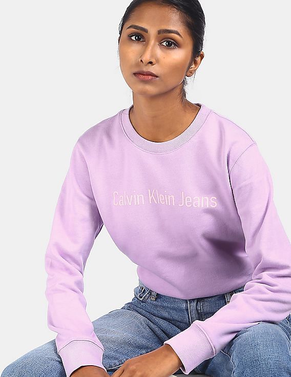 Buy Calvin Klein Women Purple Round Neck Brand Print Sweatshirt - NNNOW.com