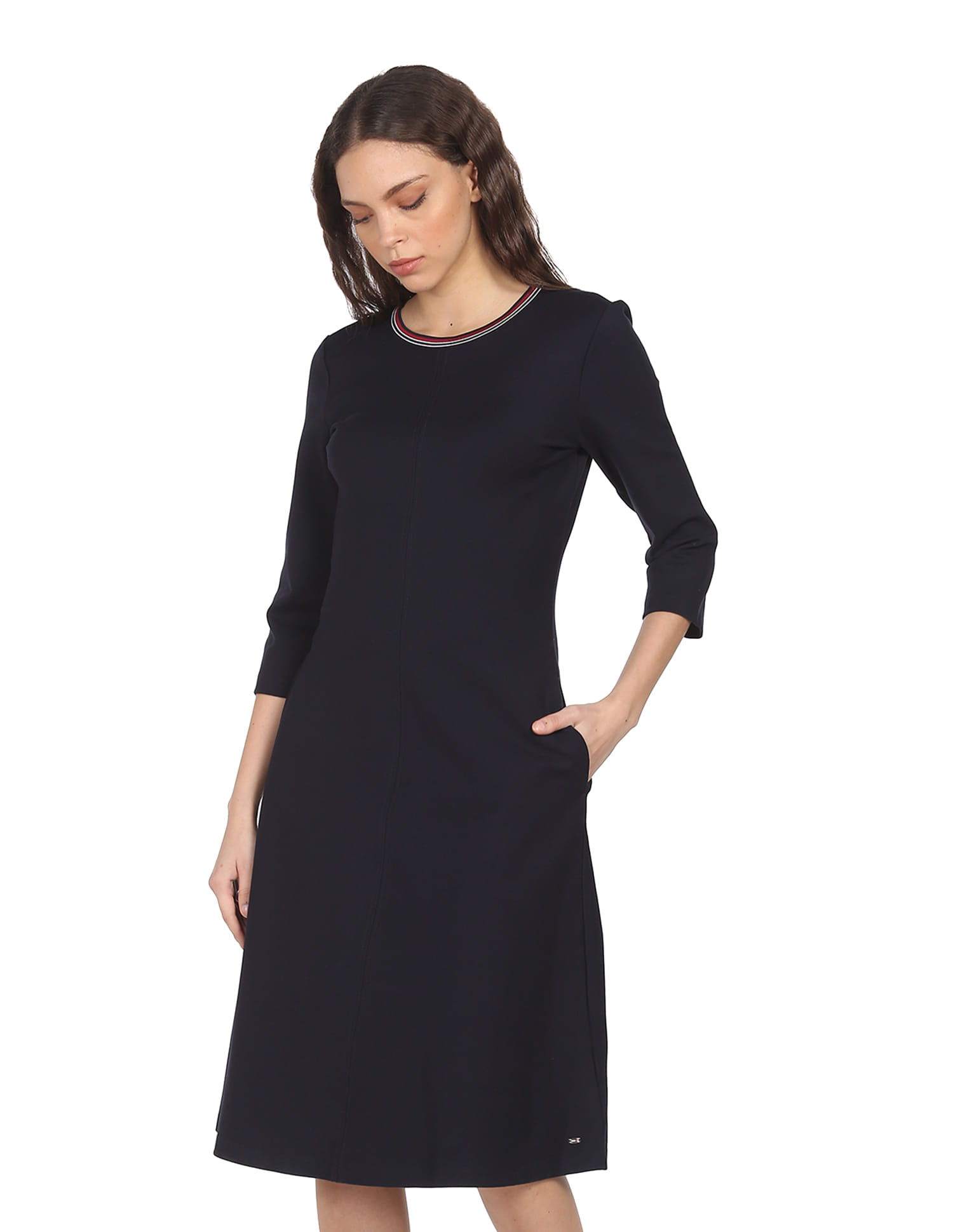 Buy Tommy Hilfiger Women Navy Striped Neck Punto Fit And Flare Knit Dress - NNNOW.com Buy Tommy Hilfiger Women Navy Striped Neck Punto Fit And Flare Knit Dress - NNNOW.com