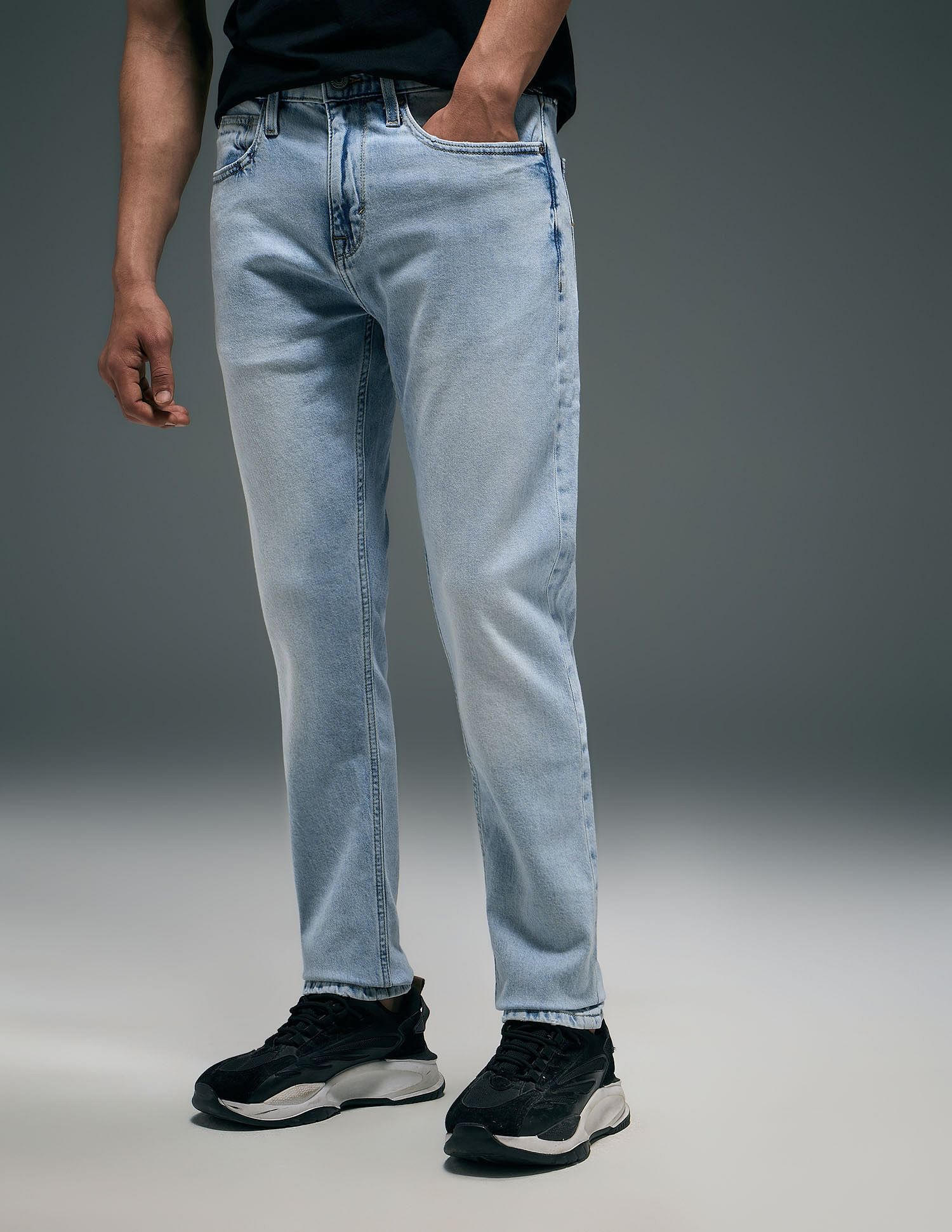 Flying Machine Slash Slim Tapered Fit Jeans