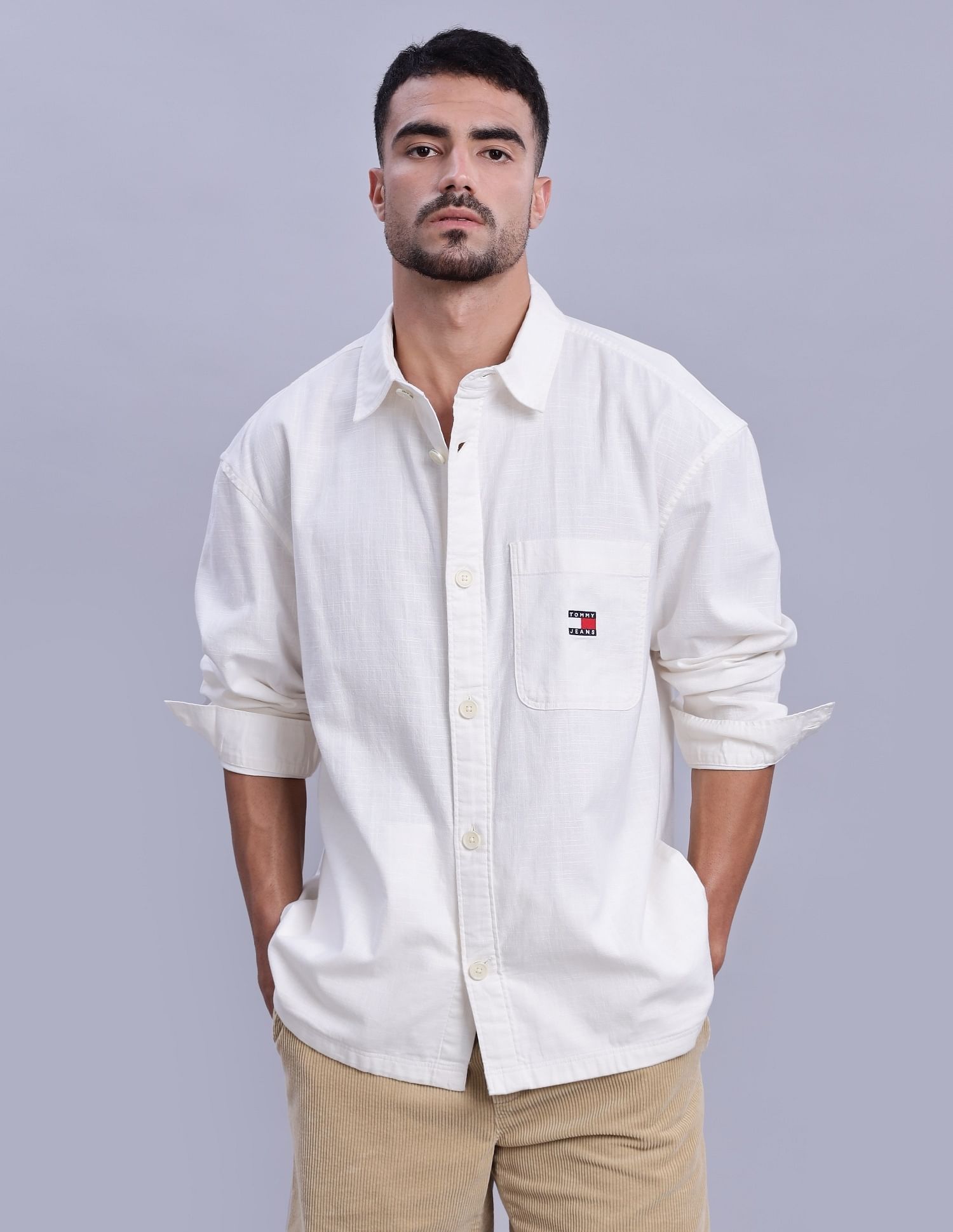 Tommy Hilfiger Solid Oversized-Fit Woven Shirts