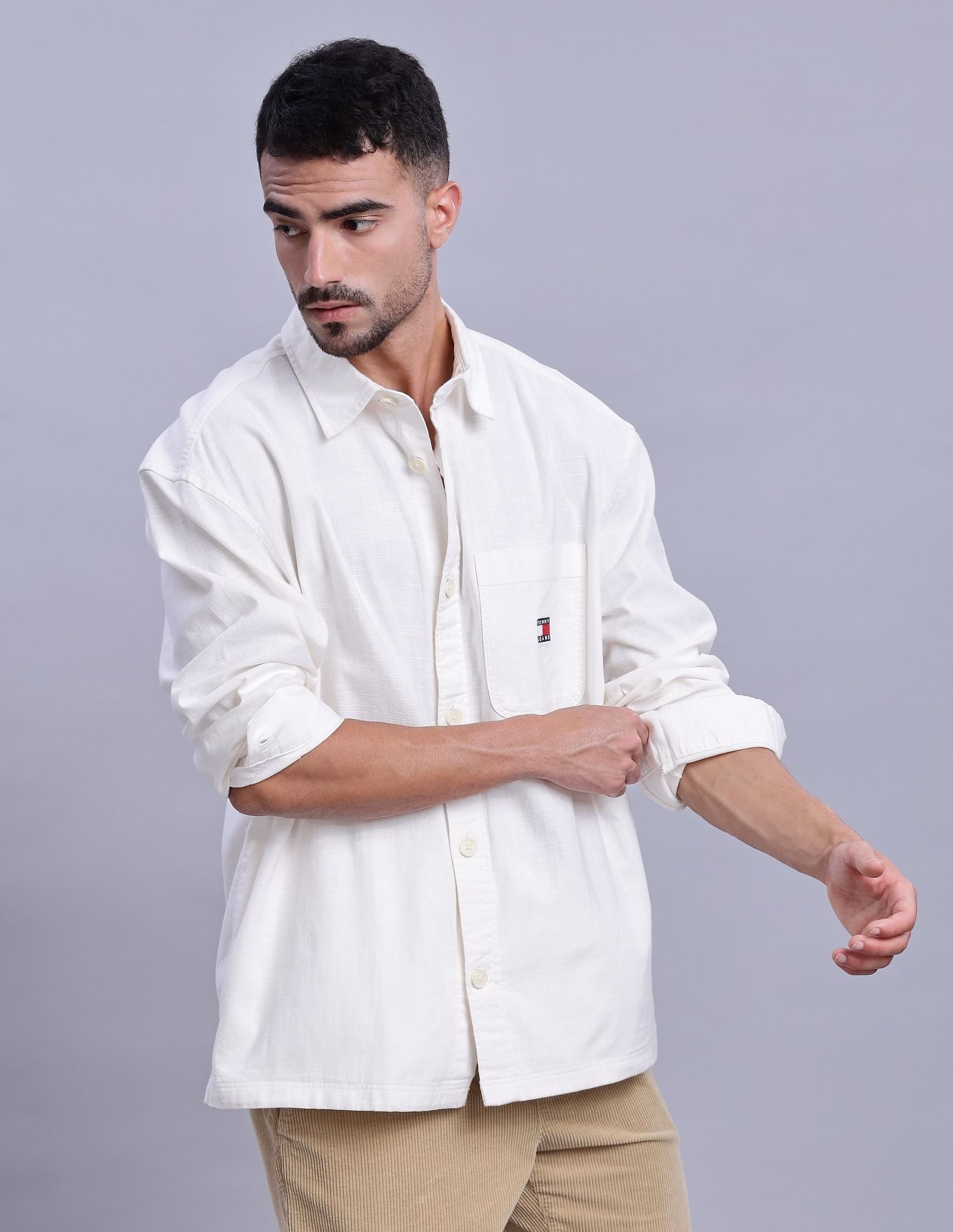 Tommy Hilfiger Solid Oversized-Fit Woven Shirts