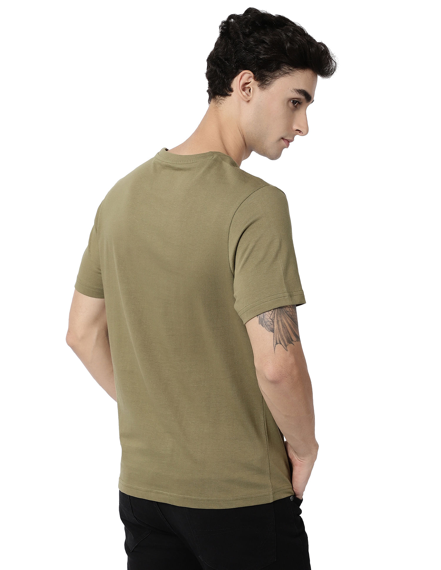AD by Arvind Crew Neck Brand Print Cotton T-Shirt