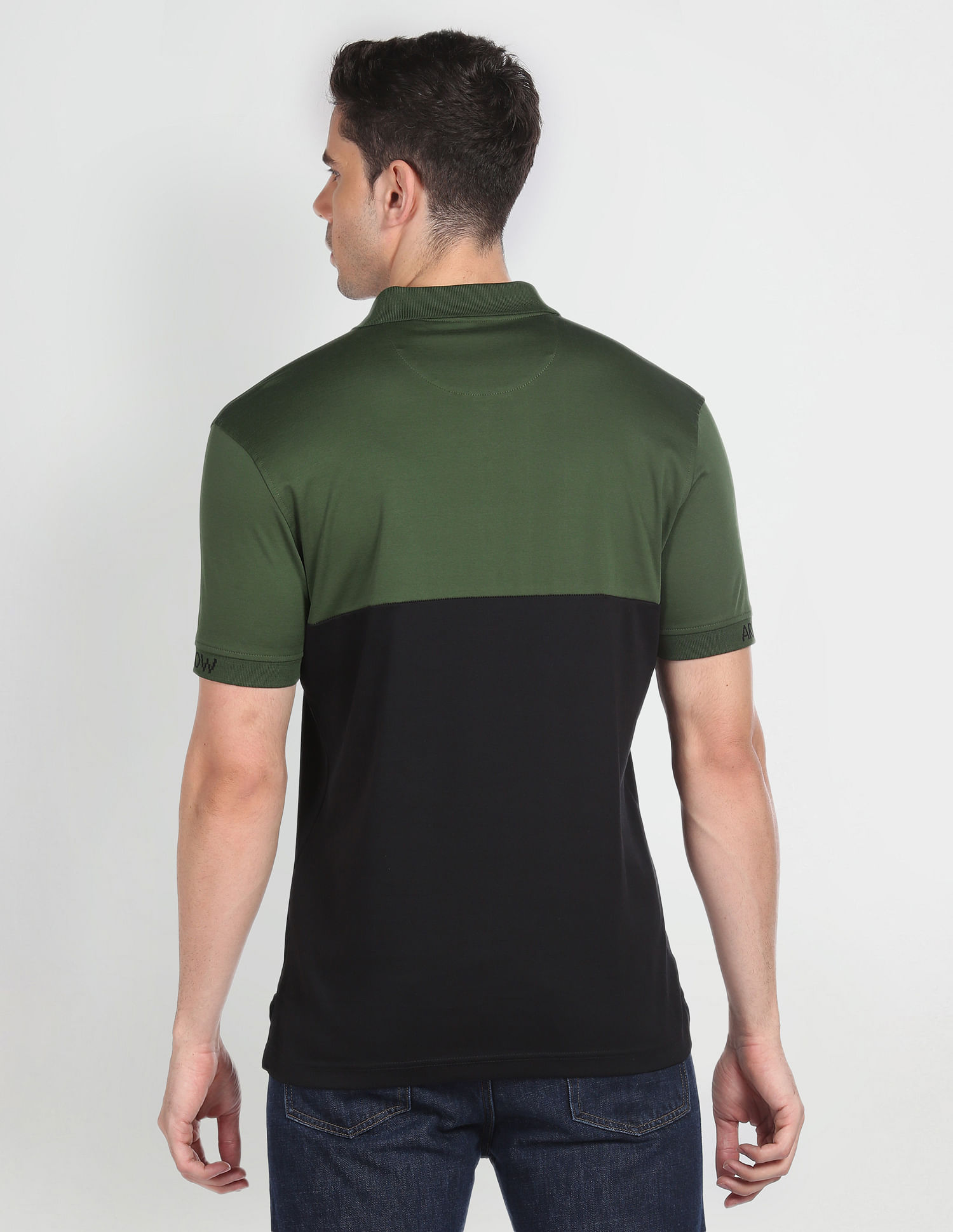 Arrow Sports Colour Block Ribbed Collar Polo Shirt