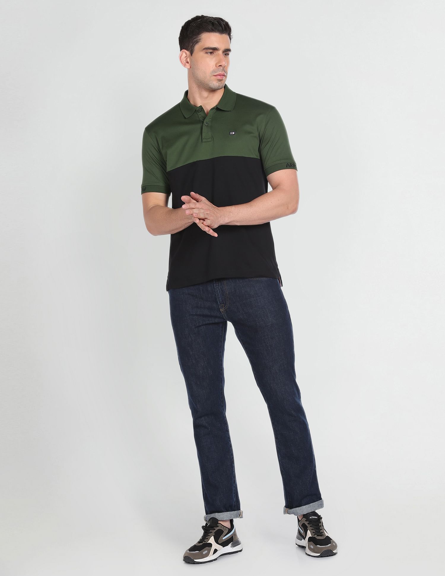 Arrow Sports Colour Block Ribbed Collar Polo Shirt