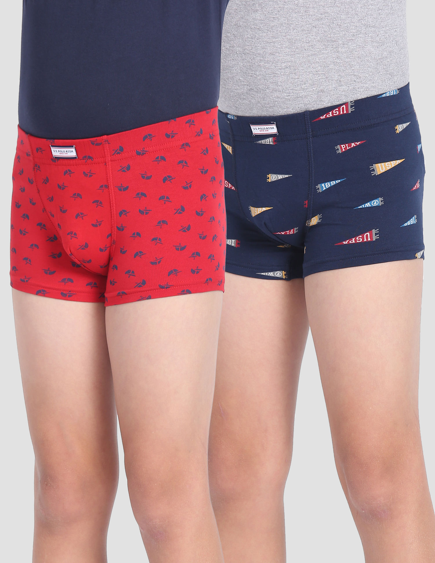 USPA Innerwear Boys Mid Rise Cotton Spandex OKT01 Trunks - Pack Of 2