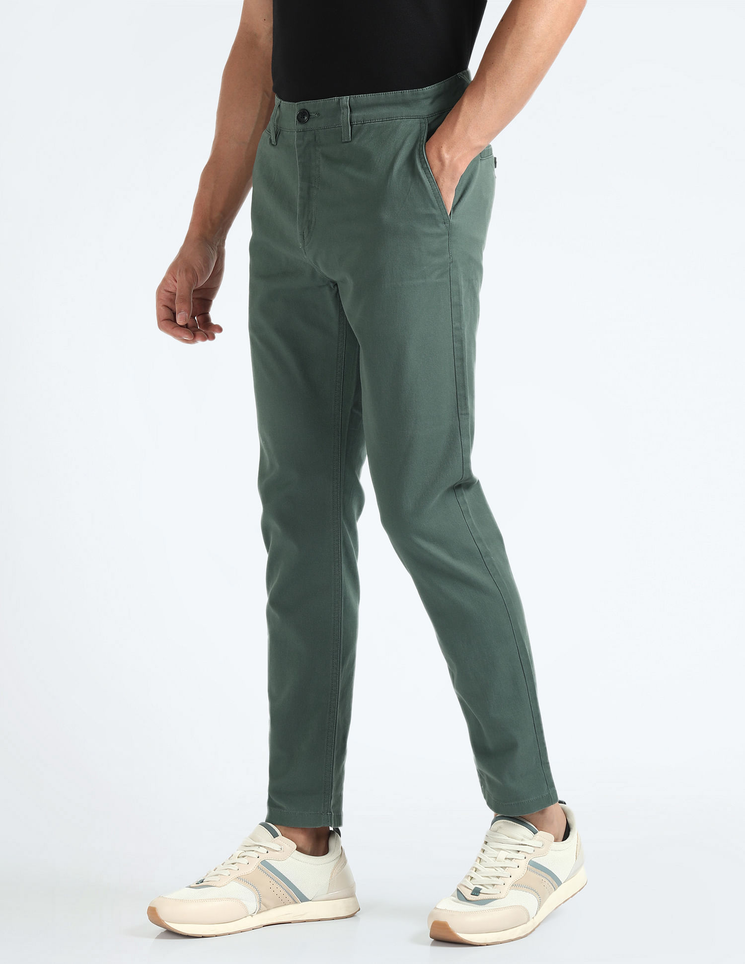 Flying Machine Mid Rise Slash Slim Tapered Fit Chinos