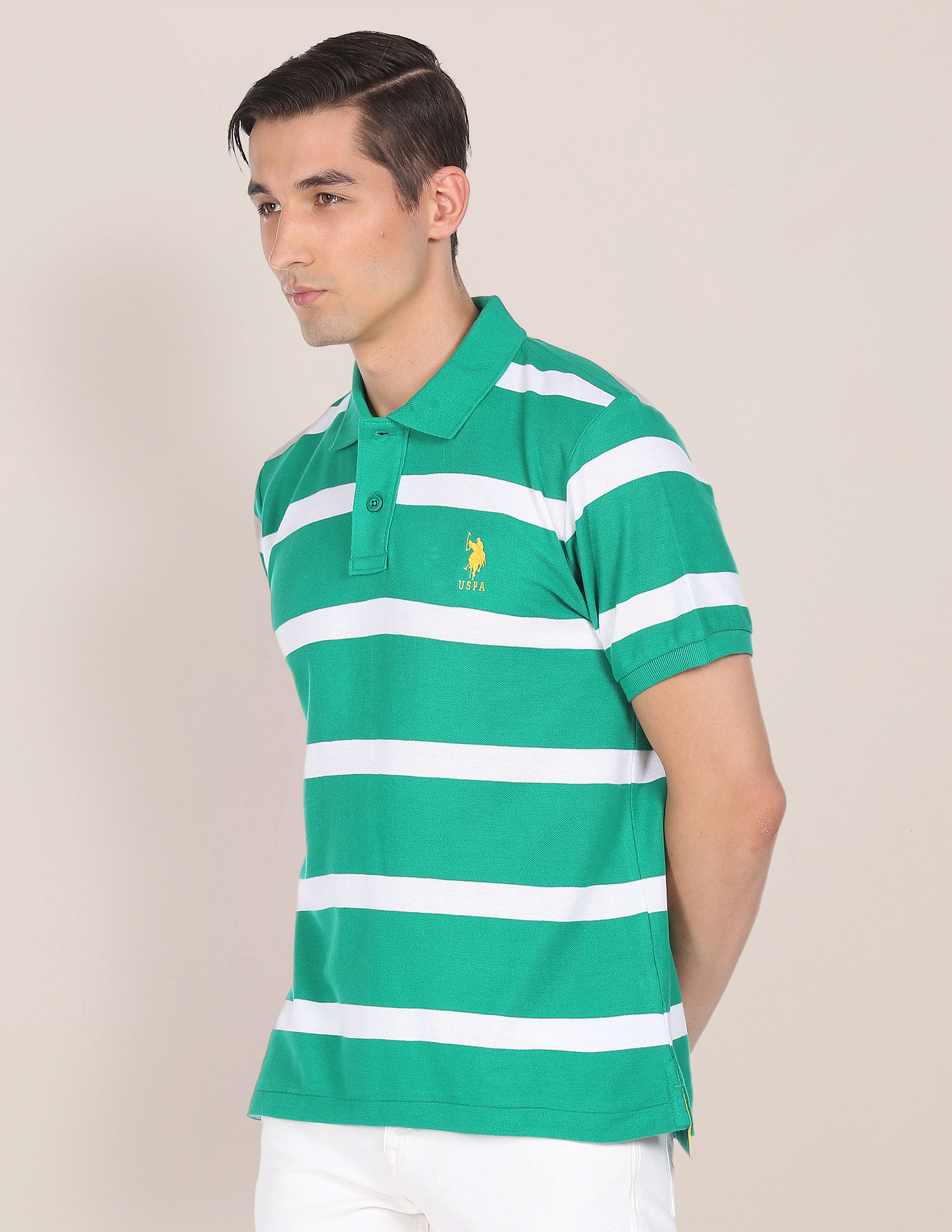 U.S. Polo Assn. Red Green Striped Polo Pure Cotton T-shirt