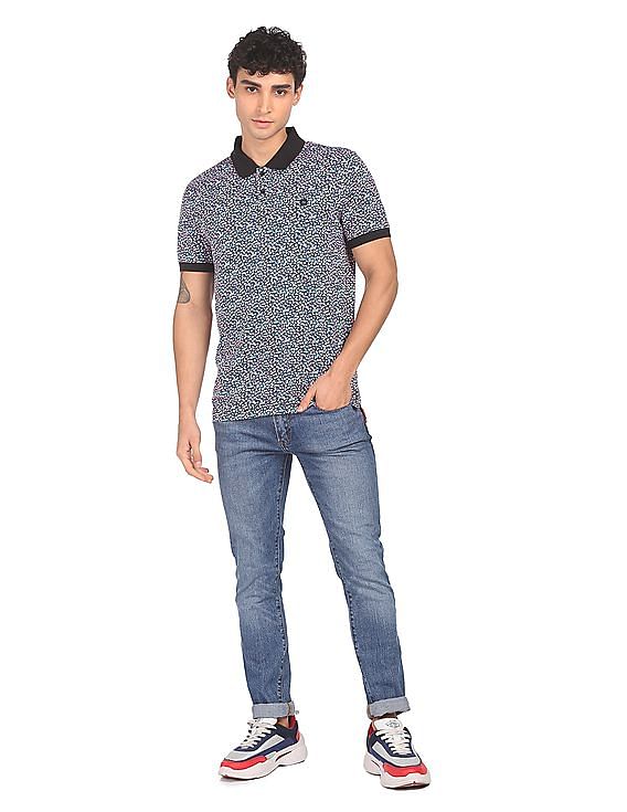 AD by Arvind Cotton Floral Printed Polo Shirt