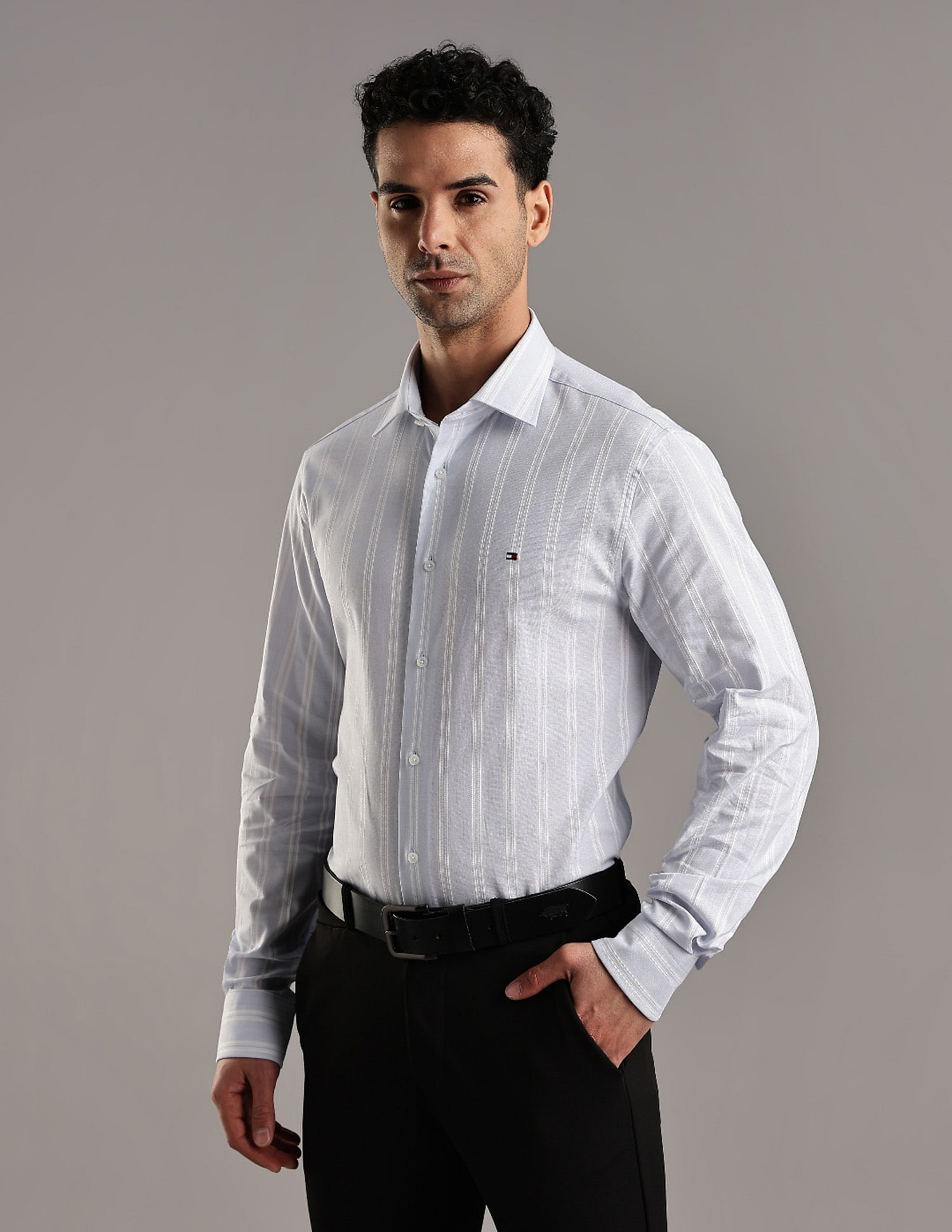 Tommy Hilfiger Striped Regular Fit Plain Woven Shirt