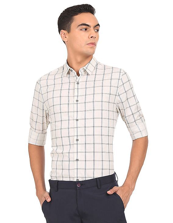 Buy Calvin Klein Men Beige Spread Collar Slim Fit Check Smart Casual Shirt  