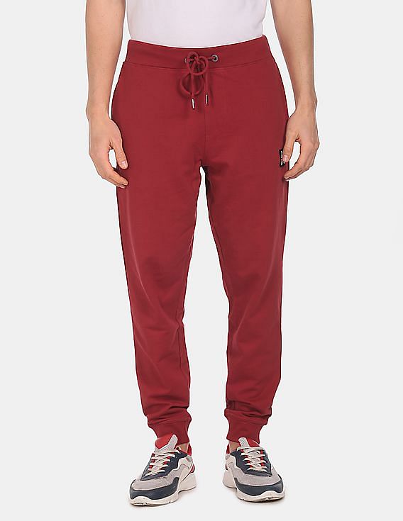 Aeropostale Men Dark Red Drawstring Waist Solid Cotton Joggers