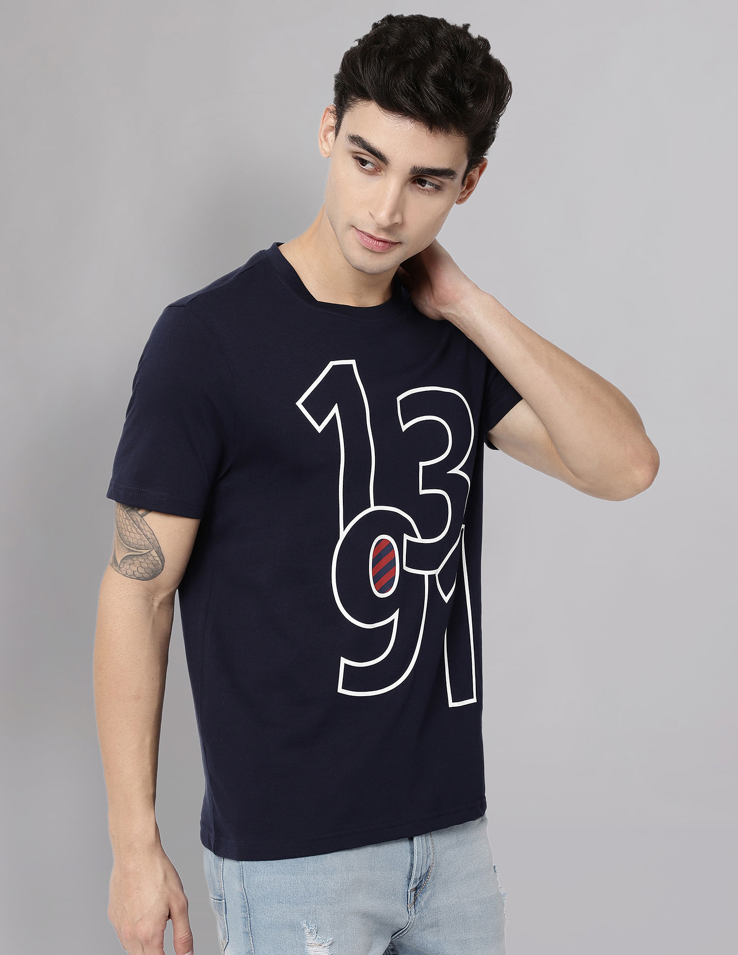 AD by Arvind Typographic Print Cotton T-Shirt