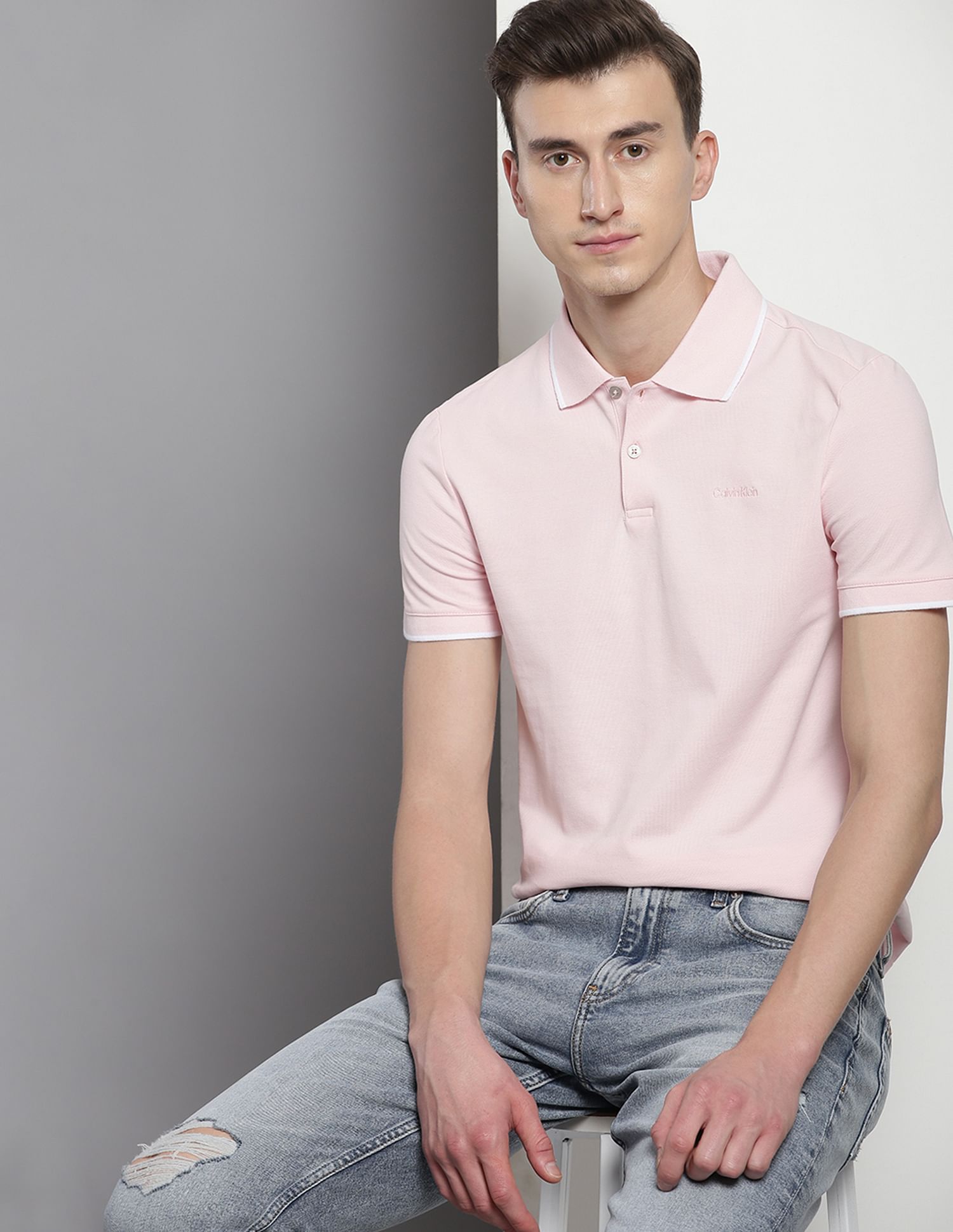 Calvin Klein Tipped Collar Stretch Pique Polo Shirt