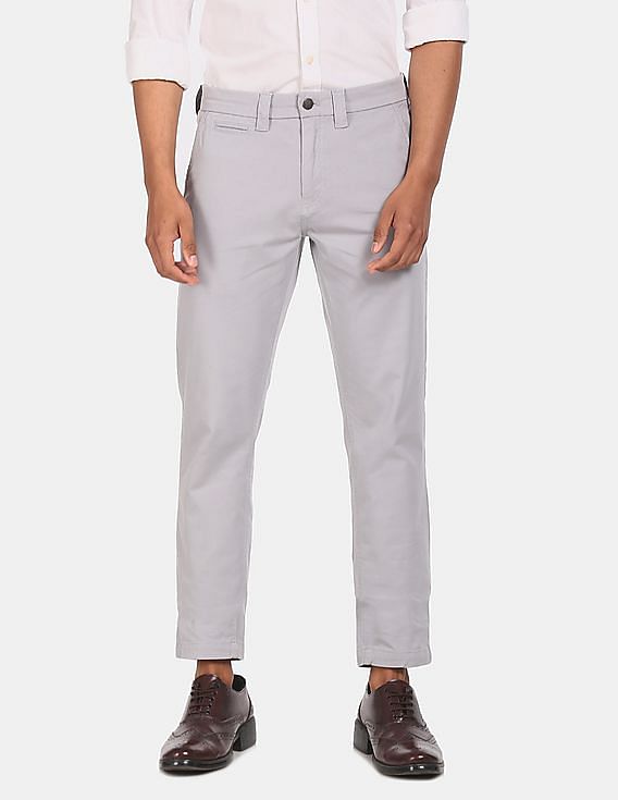 Calvin Klein Men Grey Skinny Fit Solid Stretch Chino Trousers