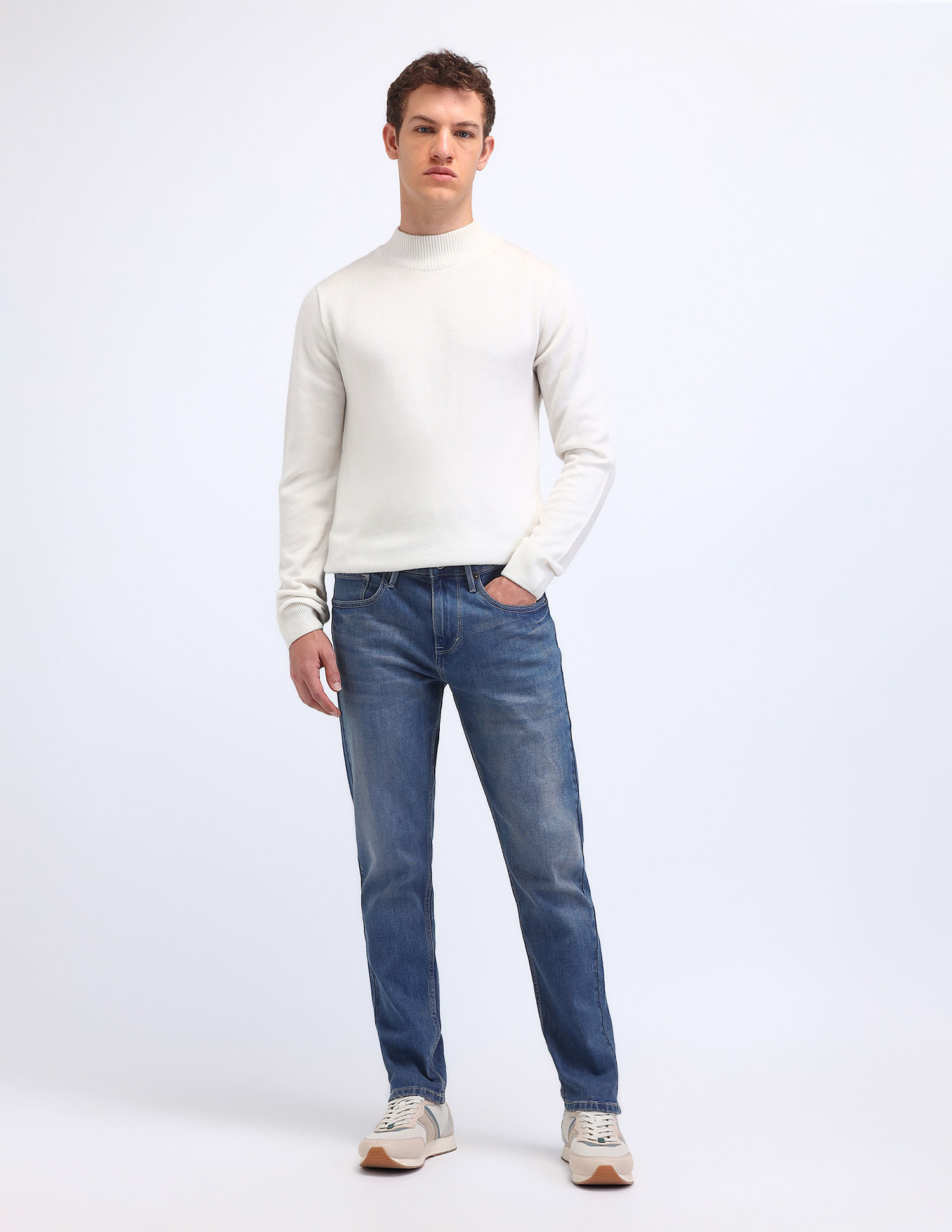 Flying Machine Slash Slim Tapered Mid Rise Jeans
