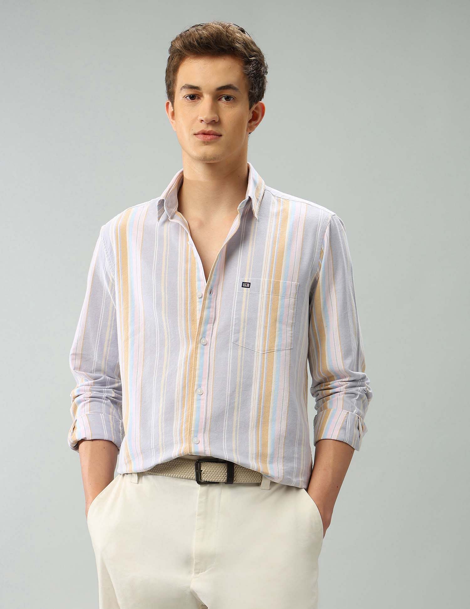 Arrow Sport Air Soft Manhattan Slim Fit Vertical Striped Shirt