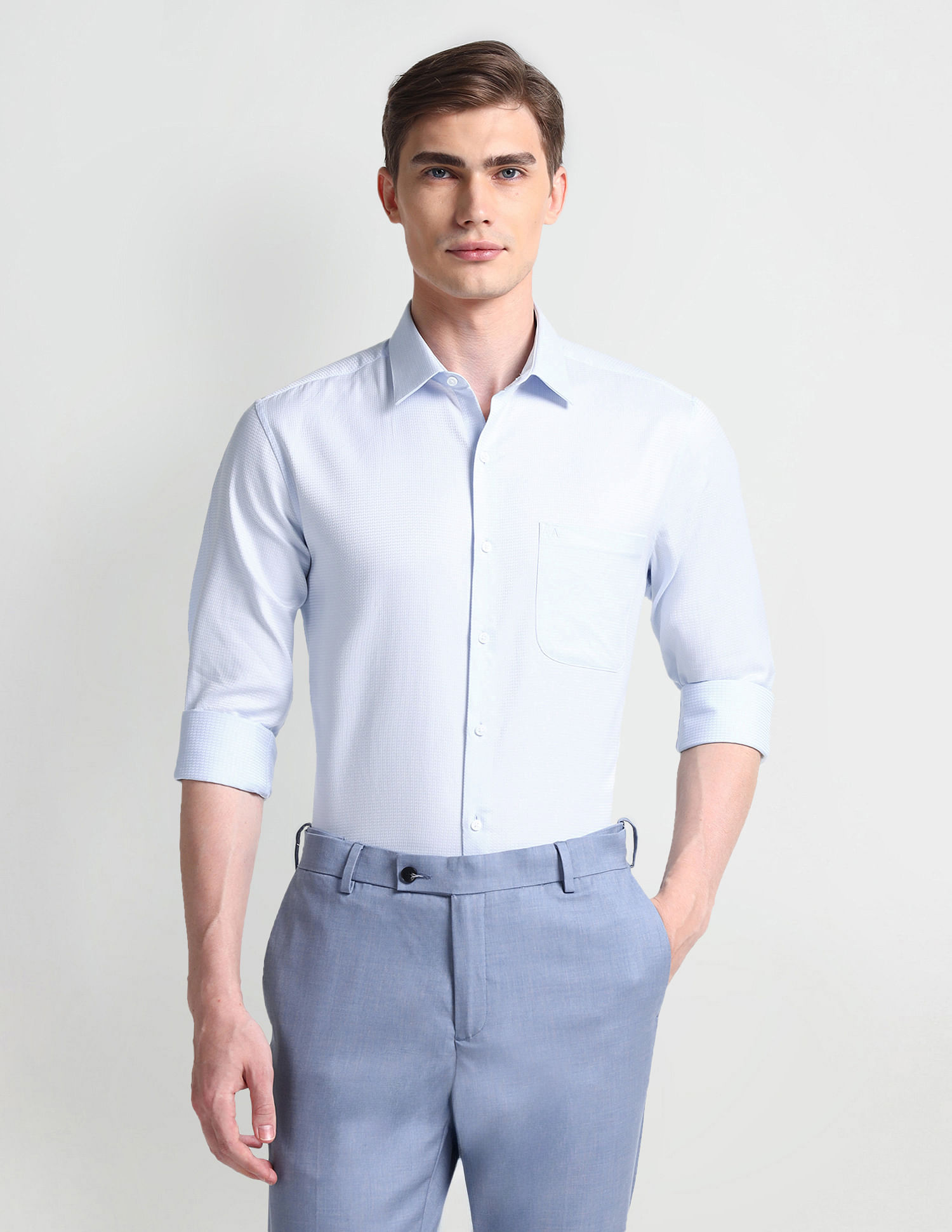 Arrow Patterned Weave Manhattan Slim Fit Shirt