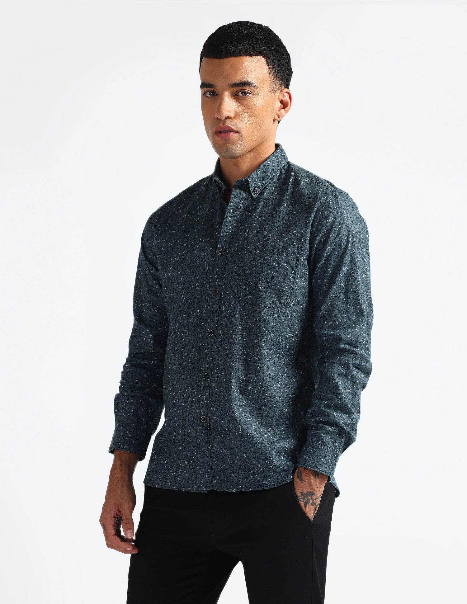 Flying Machine Geometric Print Cotton Shirt