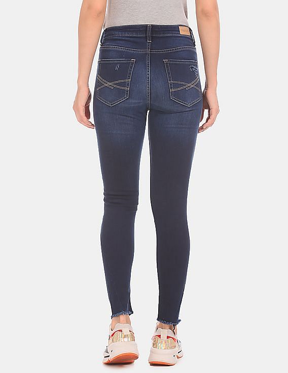 Aeropostale Women Dark Blue High Rise Destroyed Jeans