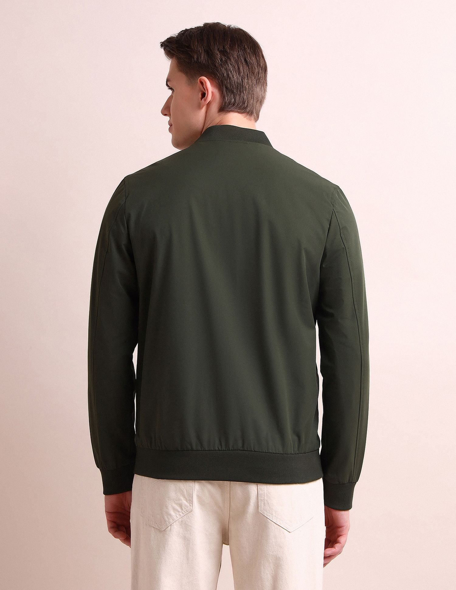 Arrow Sports Stand Neck Solid Bomber Jacket