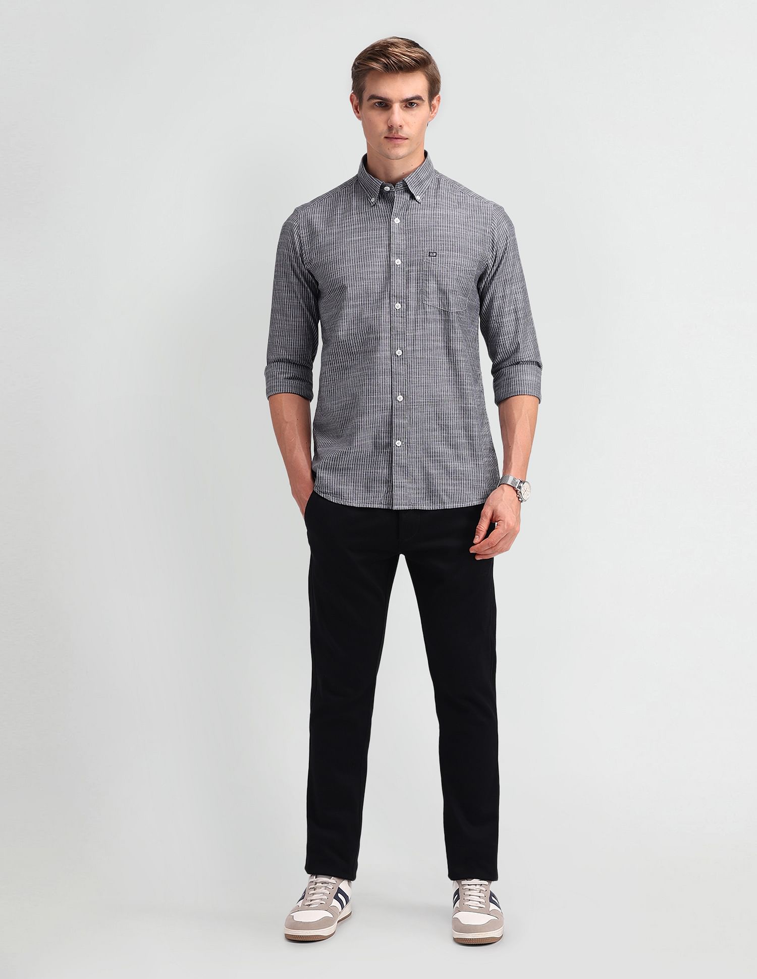 Arrow Sport Slim Fit Vertical Striped Shirt
