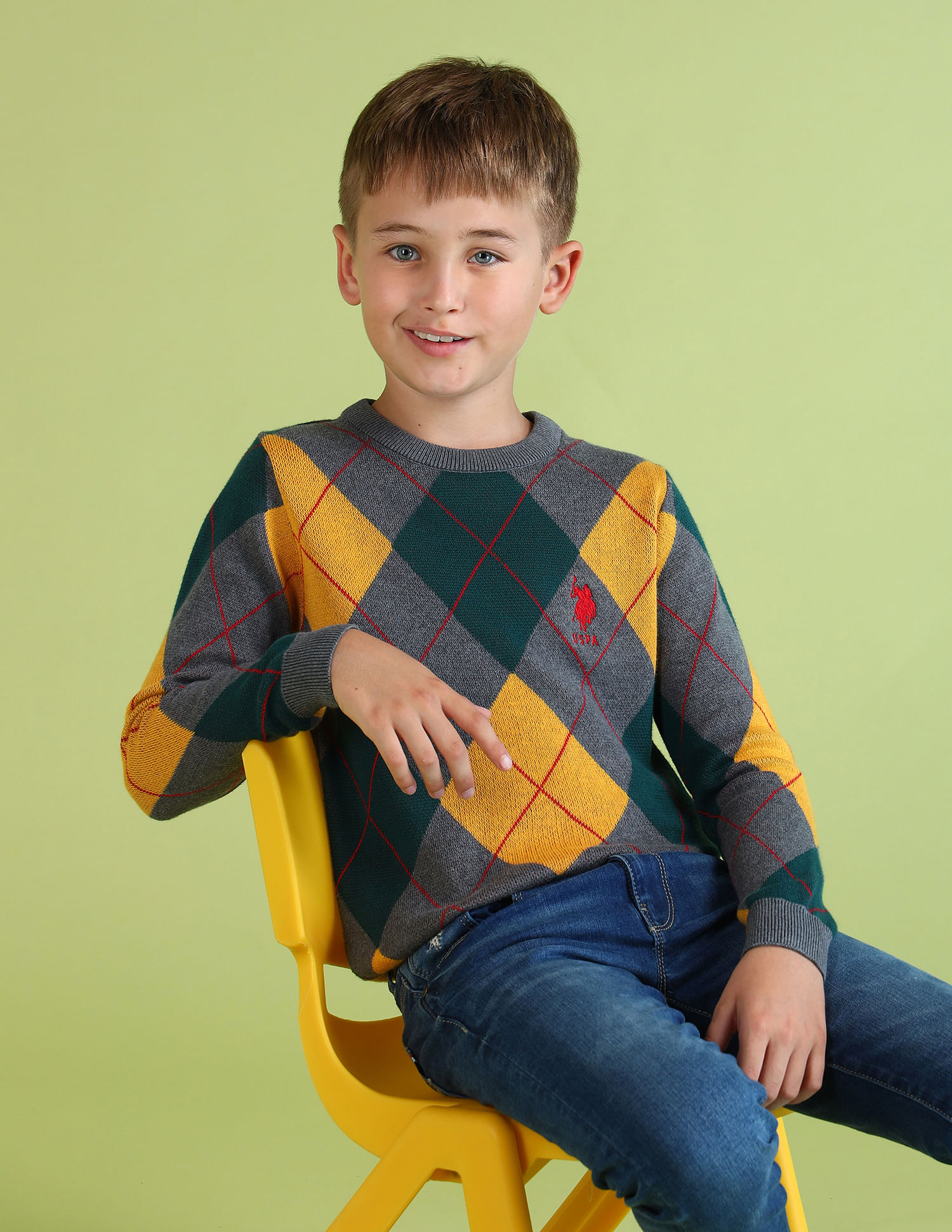 U.S. Polo Assn. Kids Boys Printed Regular Fit Sweater
