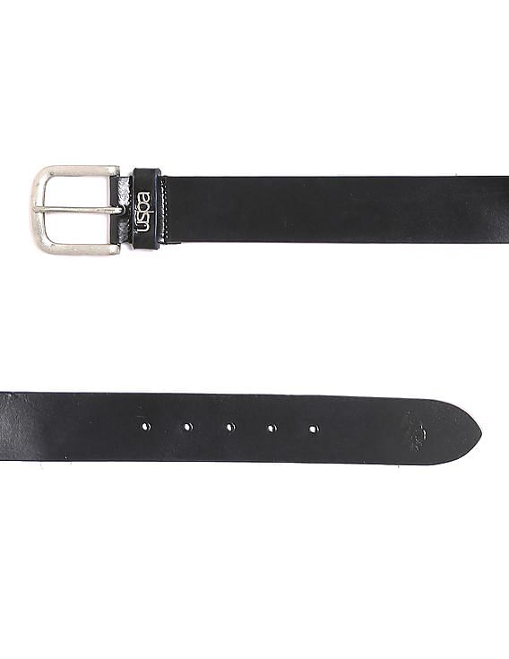 U.S. Polo Assn. Black Metallic Buckle Leather Belt