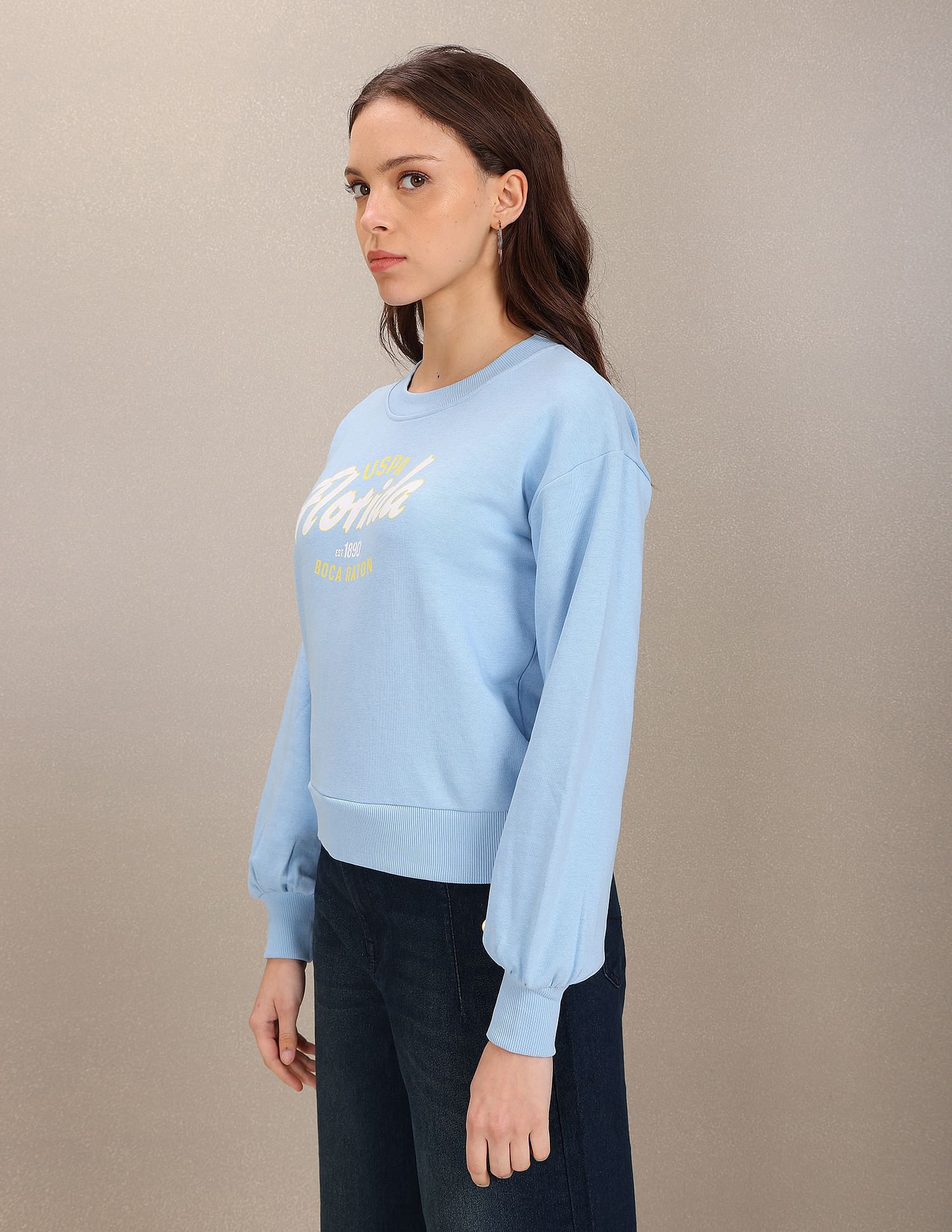 U.S. Polo Assn. Women Crew Neck Typographic Print Sweatshirt