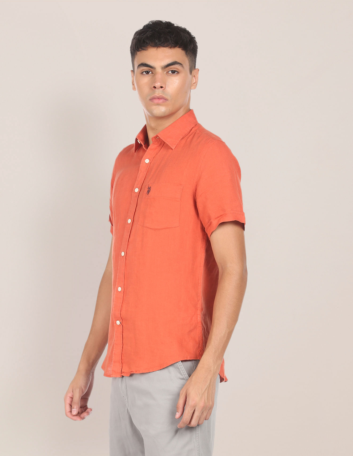 U.S. Polo Assn. Short Sleeve Linen Solid Shirt
