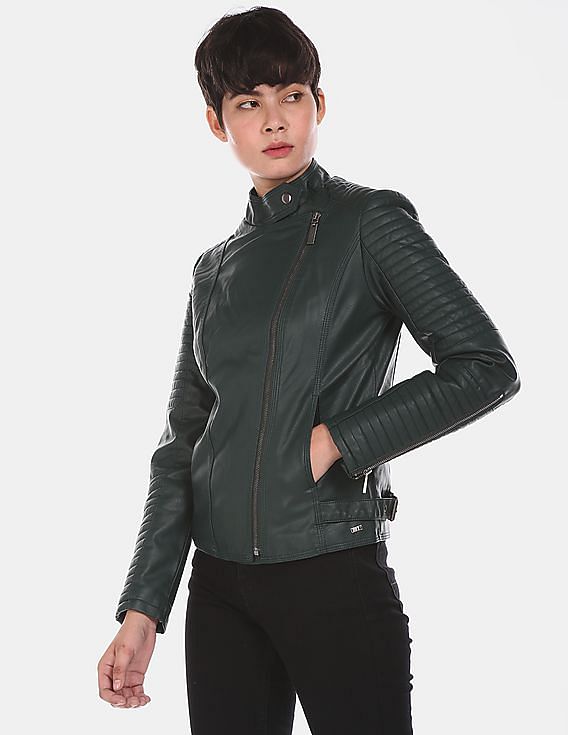 U.S. Polo Assn. Women Asymmetric Zipper Solid Biker Jacket