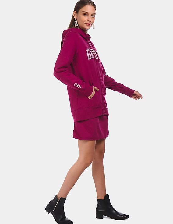Buy GAP Women Magenta Zip Up Brand Printed Sweatshirt