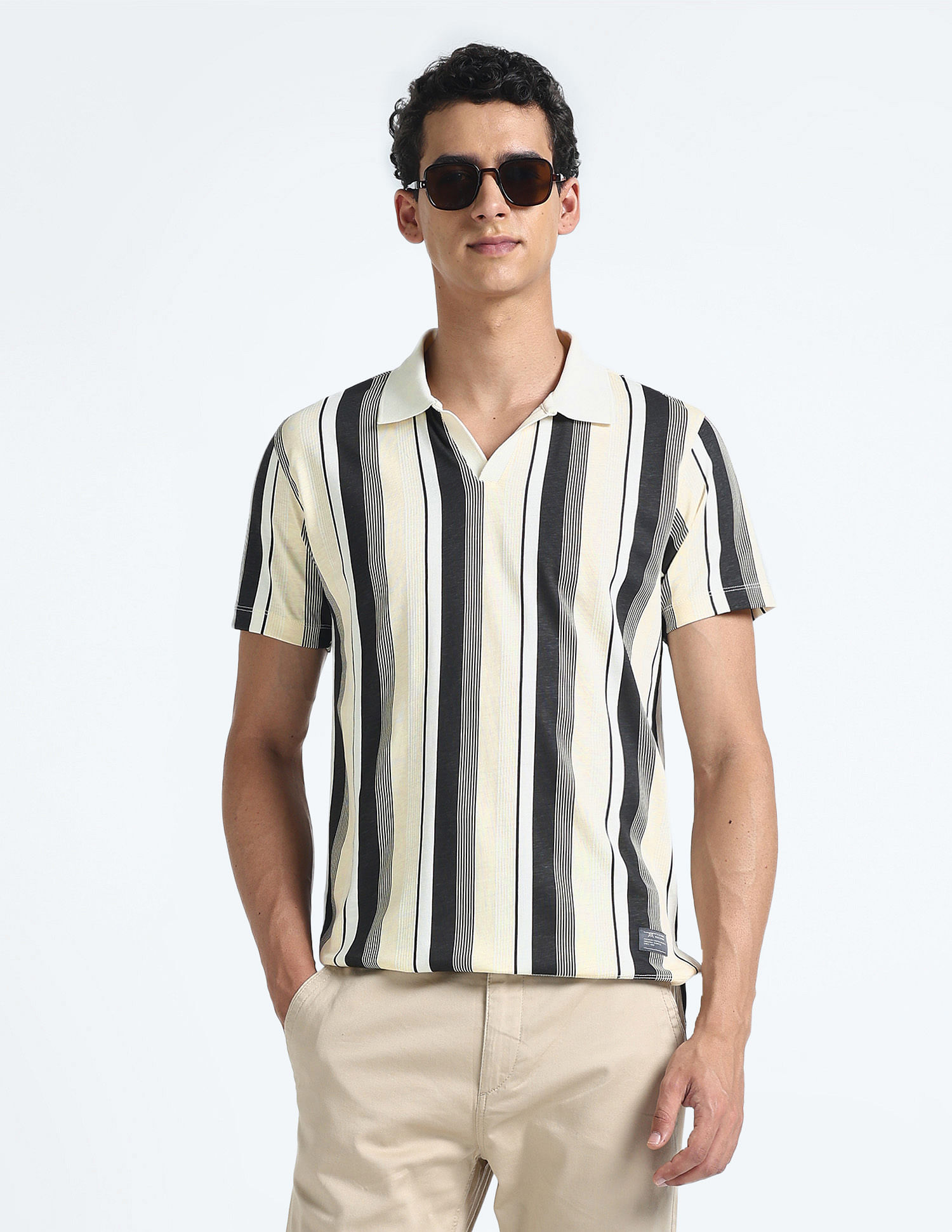 Flying Machine Vertical Stripe Cotton Polo Shirt