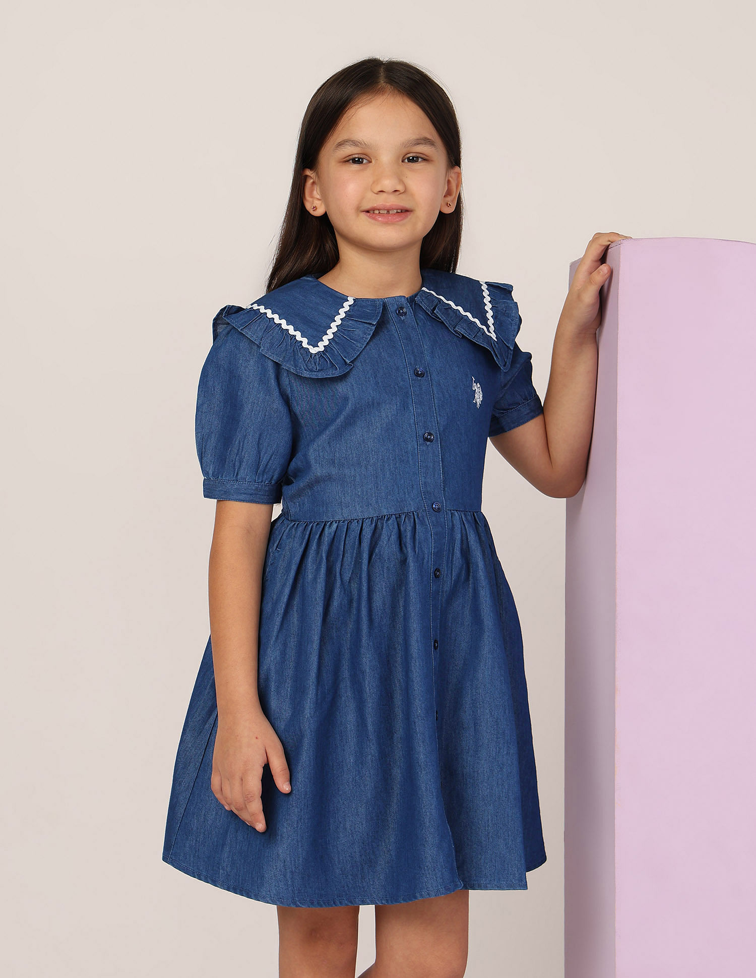 U.S. Polo Assn. Kids Girls Peter Pan Collar A-Line Dress