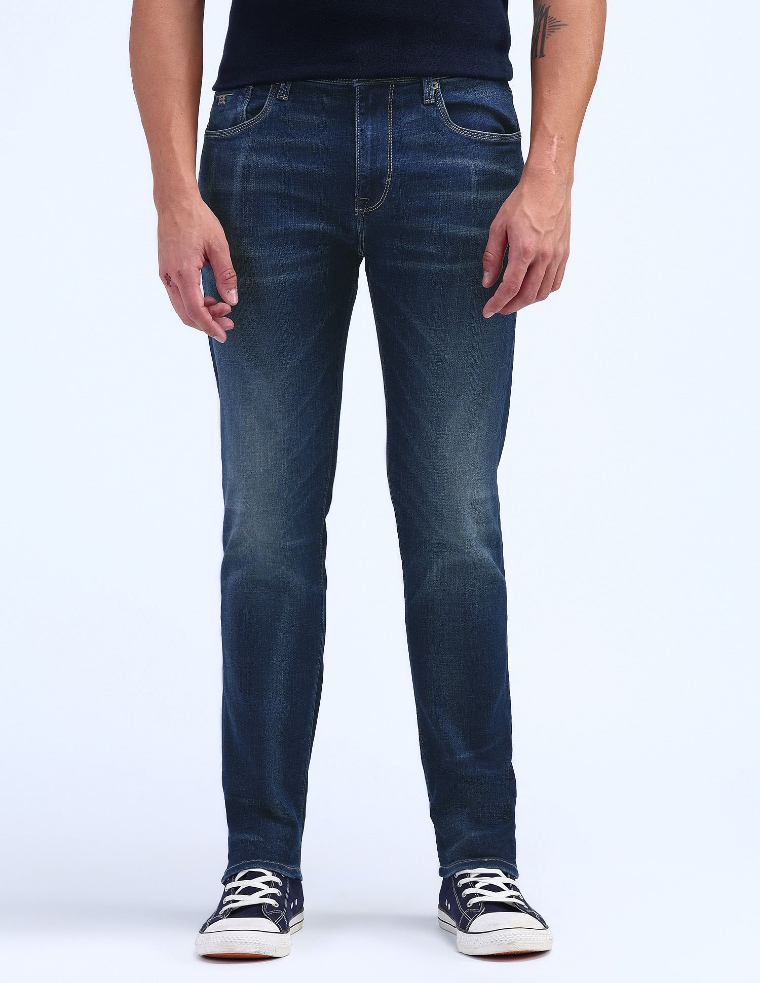 Flying Machine Slash Slim Tapered Washed Jeans