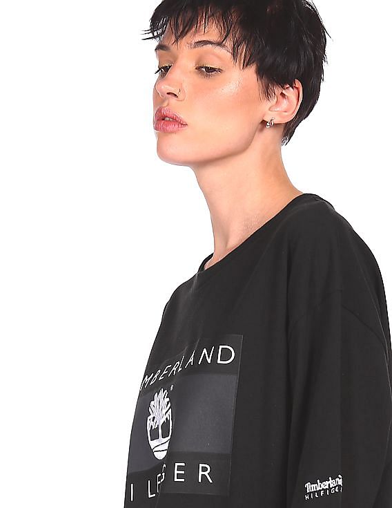 Buy Tommy Hilfiger Women Black Round Neck Brand Print T-Shirt