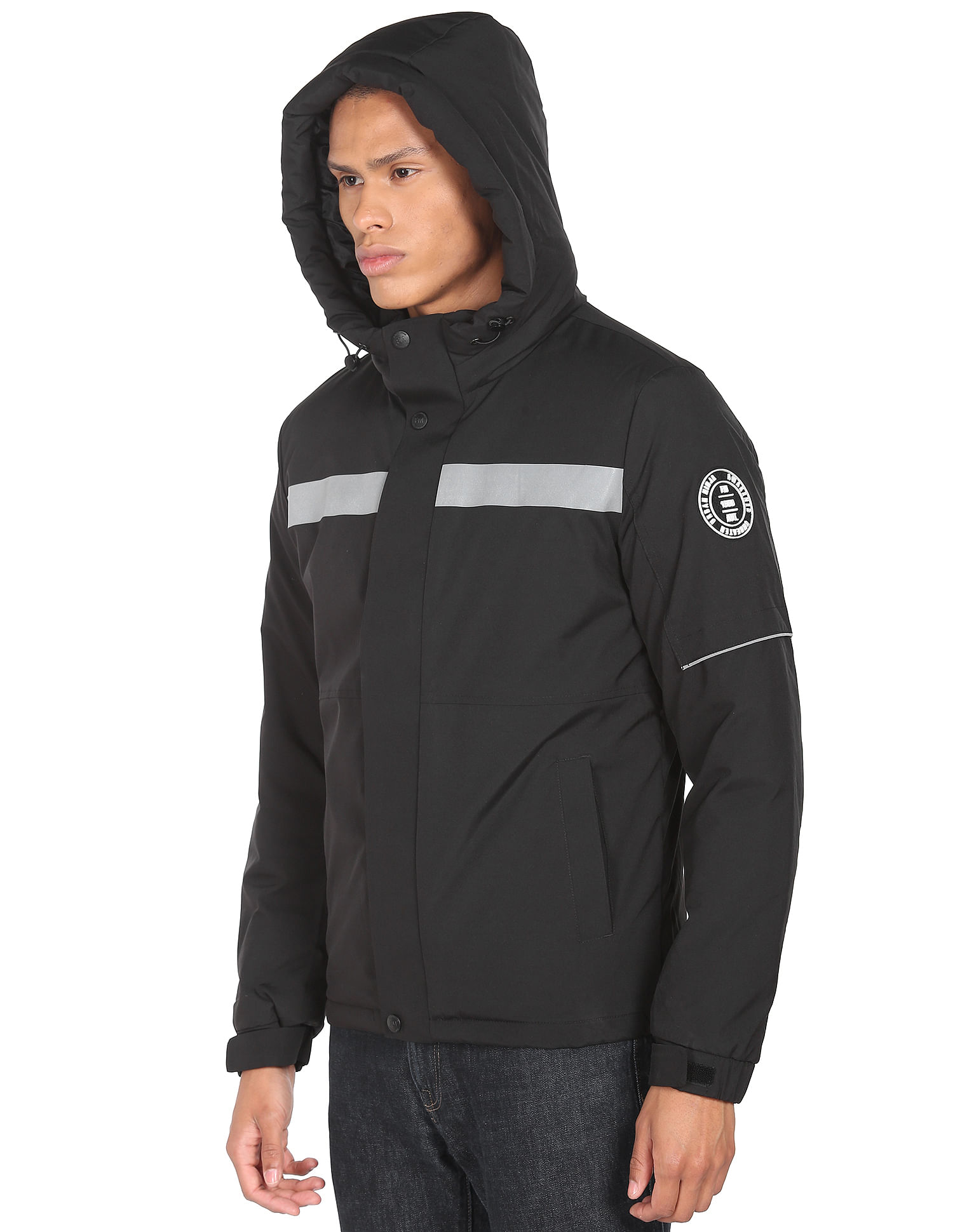 Flying Machine High Neck Contrast Tape Padded Jacket