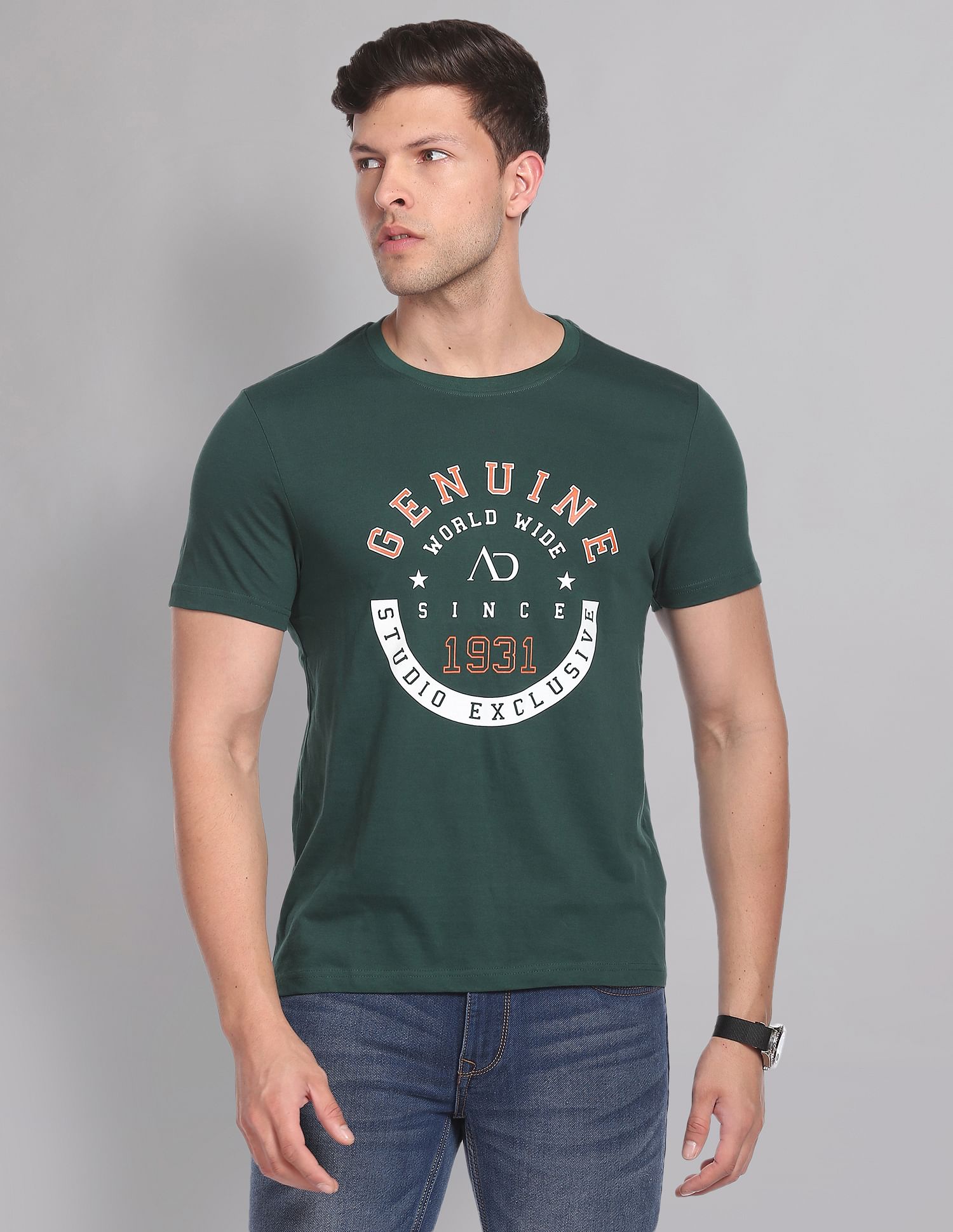AD by Arvind Crew Neck Graphic Print T-Shirt