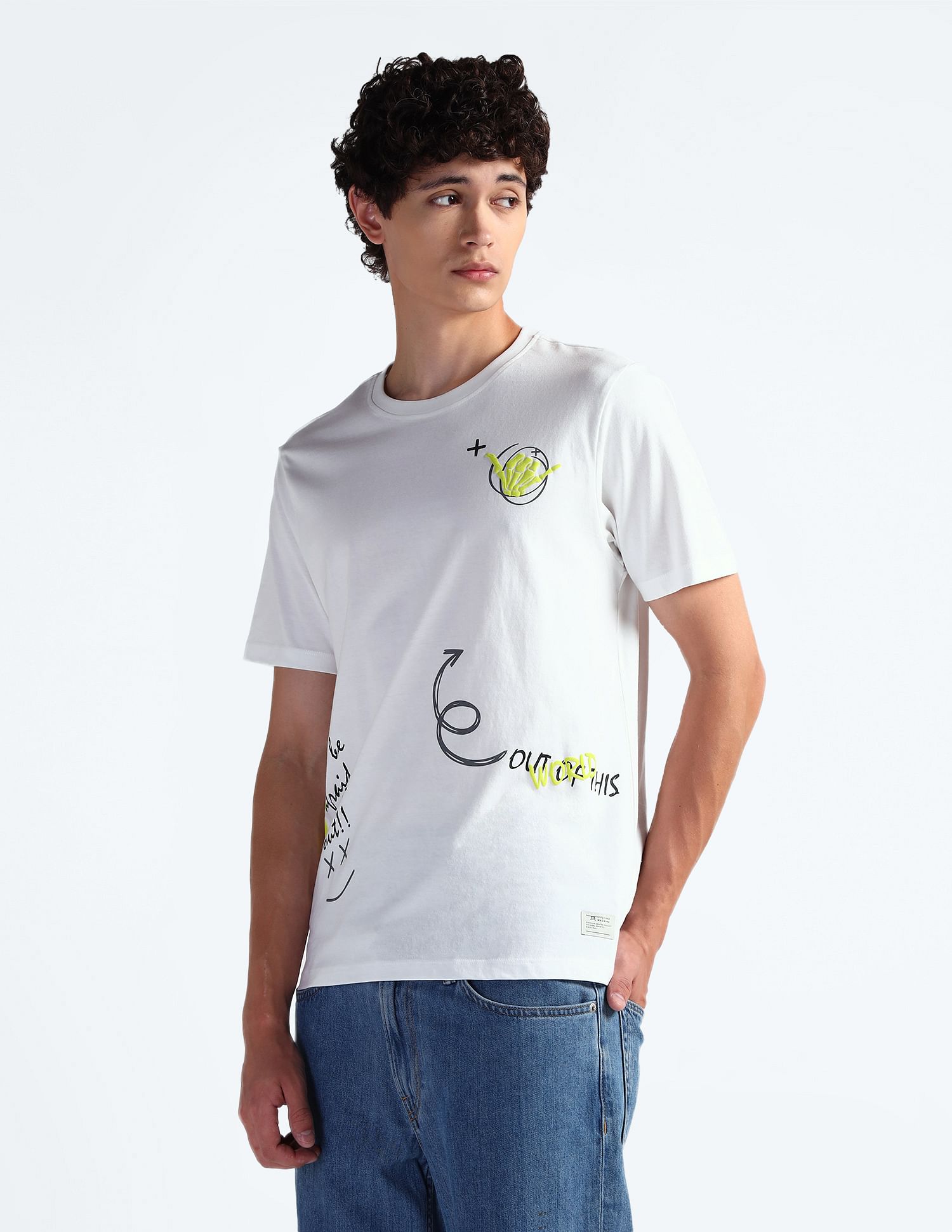 Flying Machine Graphic Print Cotton T-Shirt