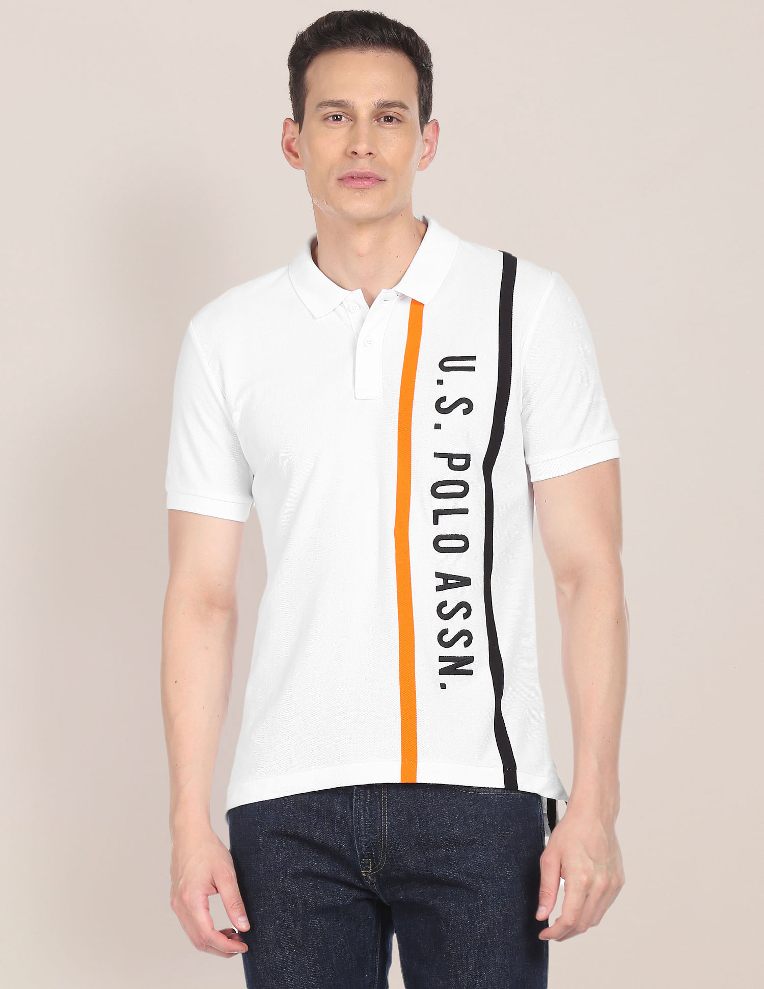 U.S. Polo Assn. Men White Embroidered Logo Cotton Polo Shirt