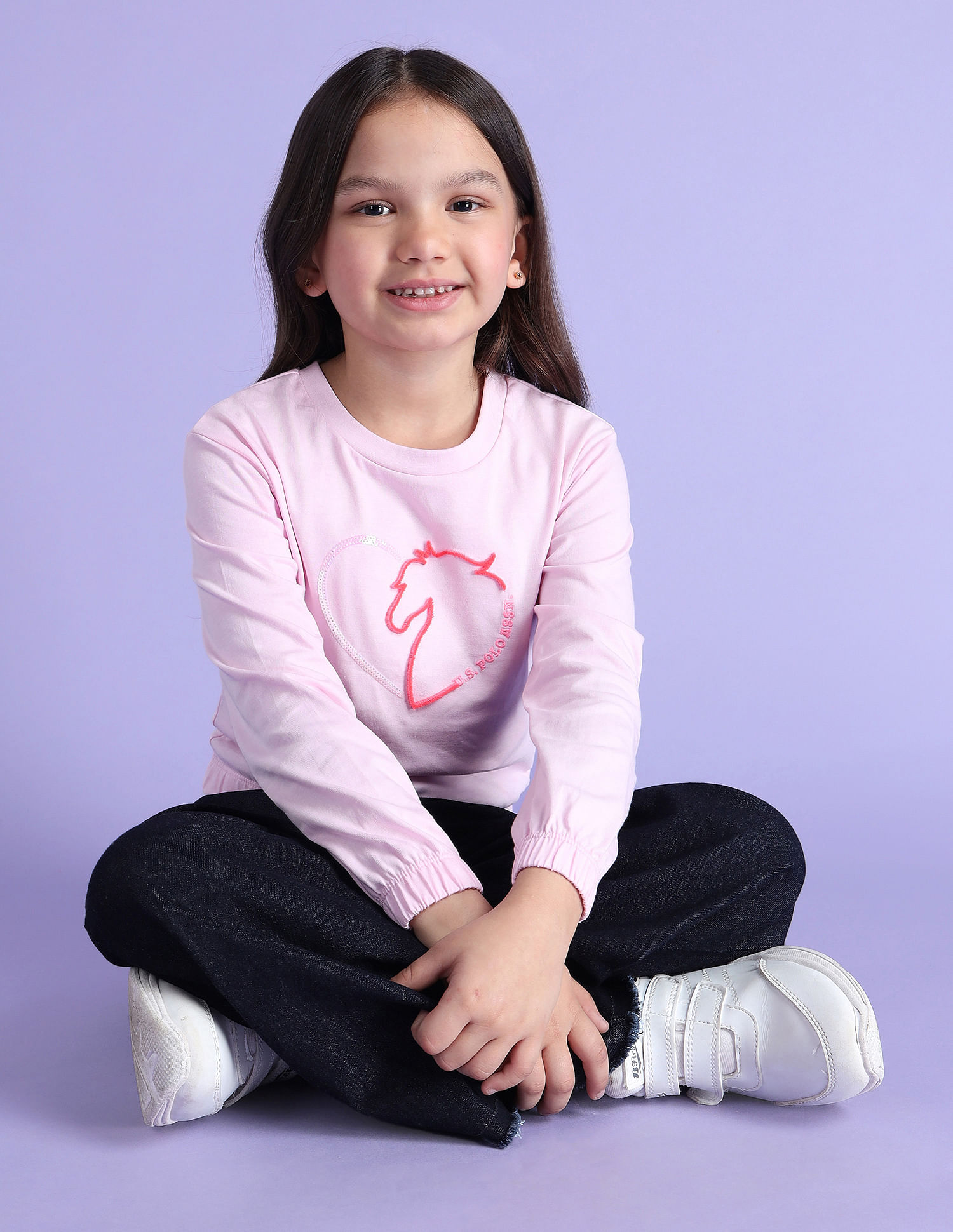 U.S. Polo Assn. Kids Girls Embellished Cotton T-Shirt