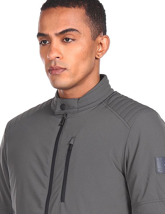 Buy Tommy Hilfiger Men Grey Solid Zip Up Racer Jacket