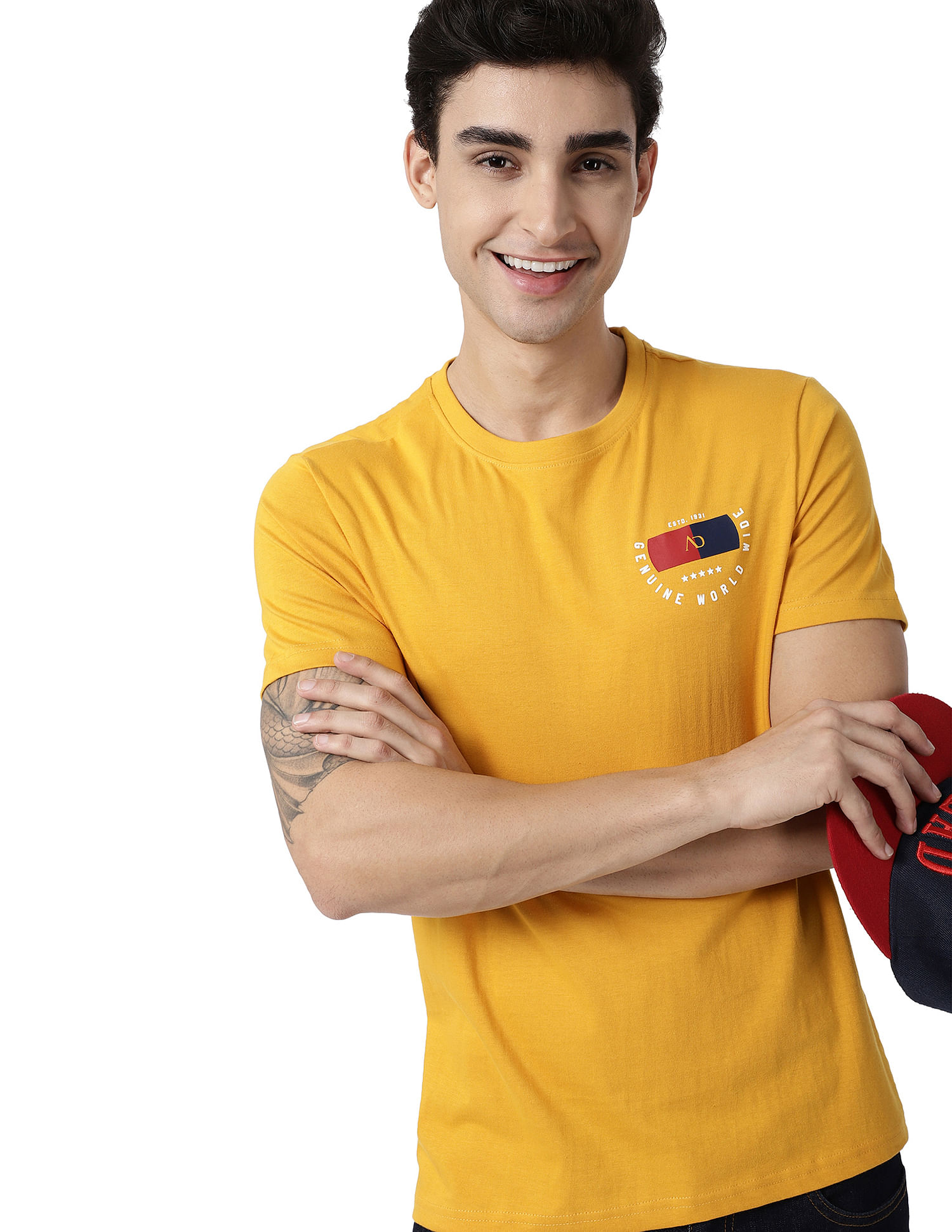 AD by Arvind Crew Neck Solid Cotton T-Shirt