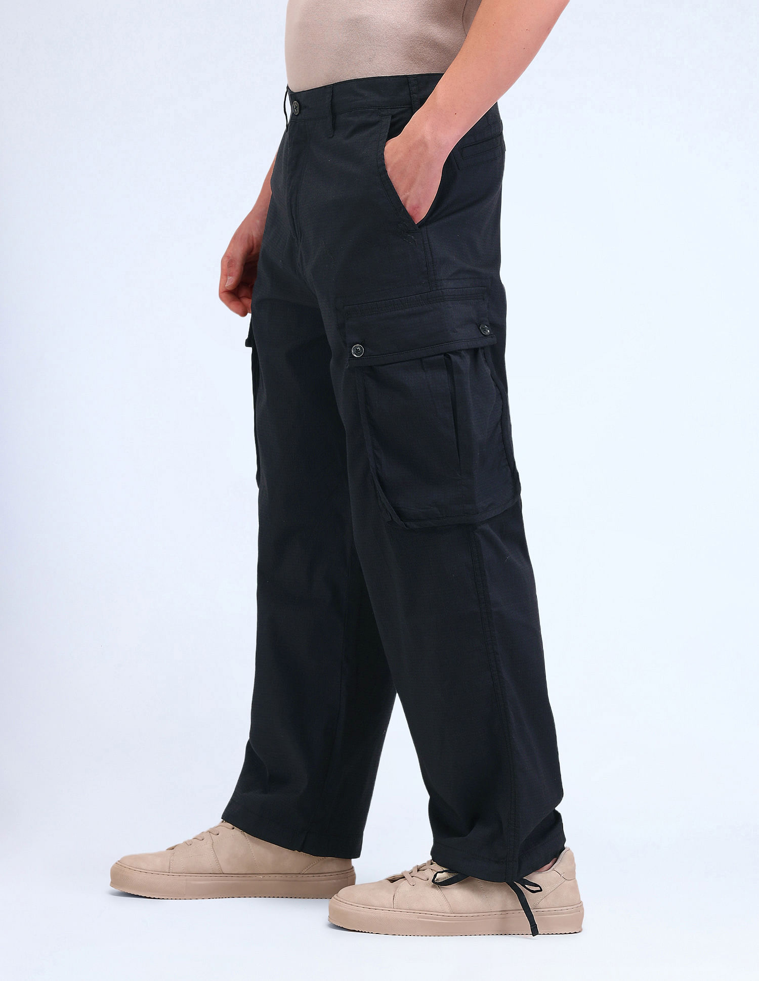 Flying Machine Relaxed Fit Solid Cargo Trousers