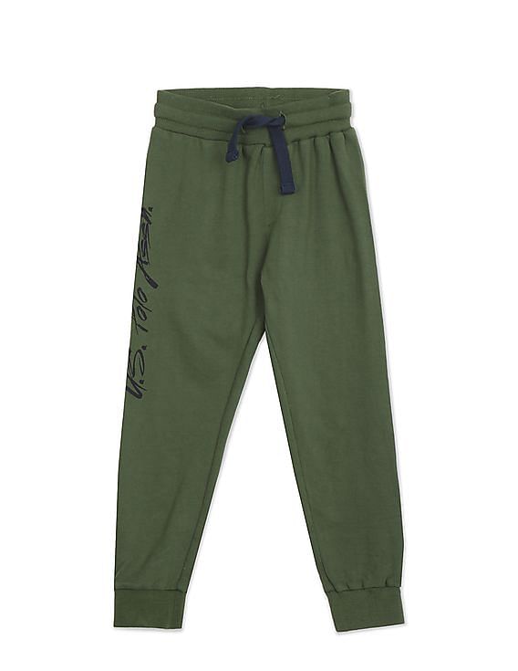 U.S. Polo Assn. Kids Boys Olive Mid Rise Solid Track Pants